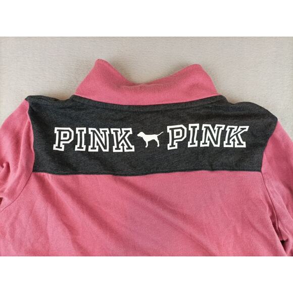 PINK Victoria's Secret Womens Pull Over Sweatshirt Size L 1/4 Zip Black - Picture 8 of 9